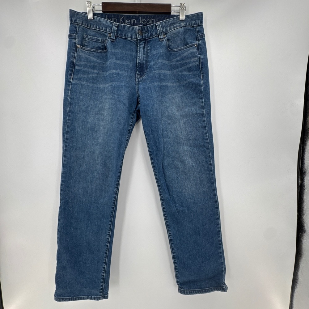Calvin Klein Straight Jeans Womens 31/12 Blue Denim Cotton Medium Wash Mid Rise